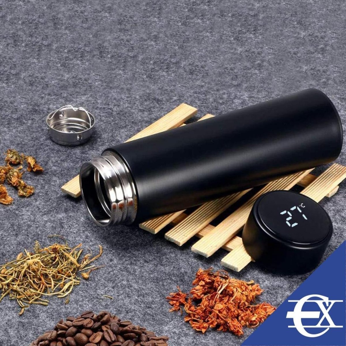 Botella inteligente con termómetro y control de temperatura - Negro - Thermo Quench